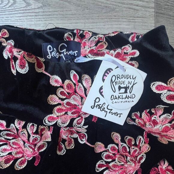 Lesley Evers Party Velvet Pants Embroidered Pink Floral Boho Retro NEW - Picture 7 of 7
